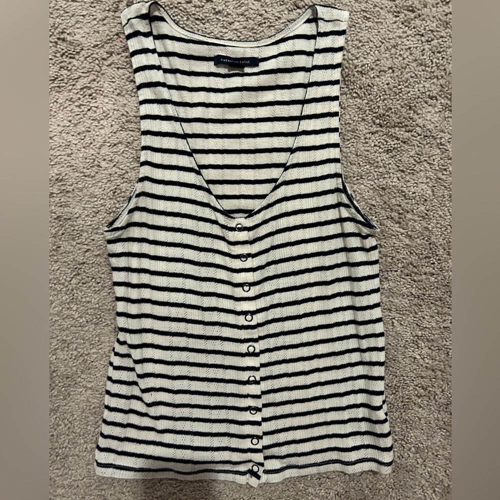 3/$15 American eagle black and white striped tank top